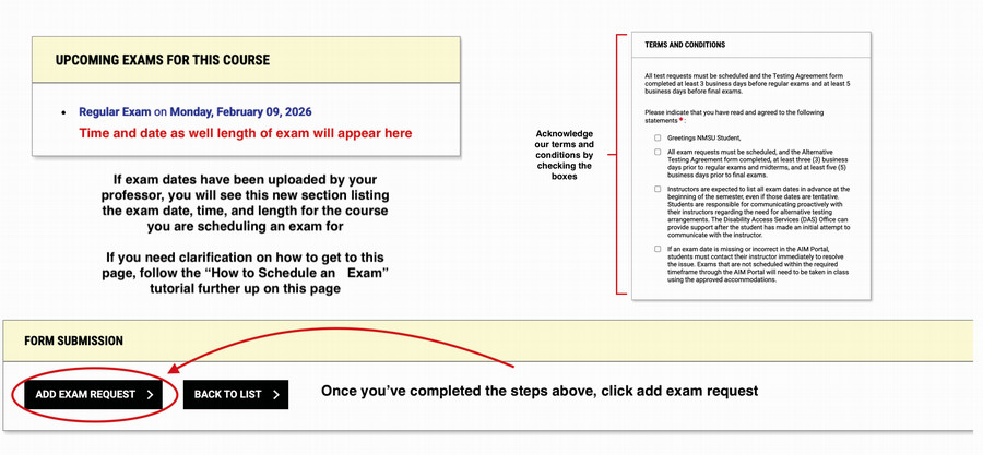Student AIM Tutorial with exam dates from professor